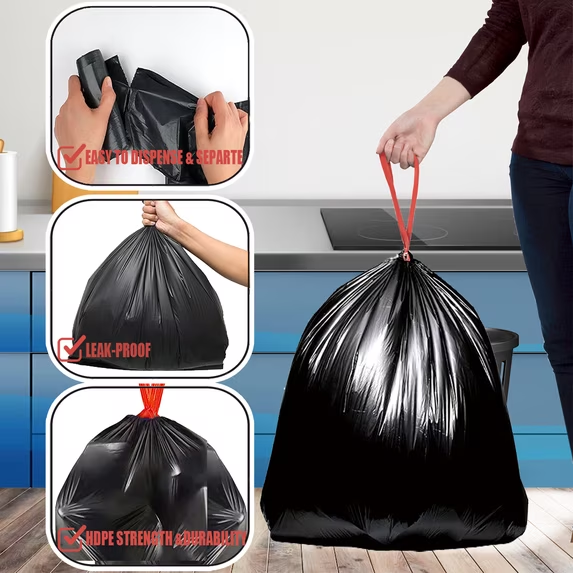 13 GAL BLACK HOUSEHOLD TRASH BAGS W/DRAW STRING STURDI 34/PK  TP82734