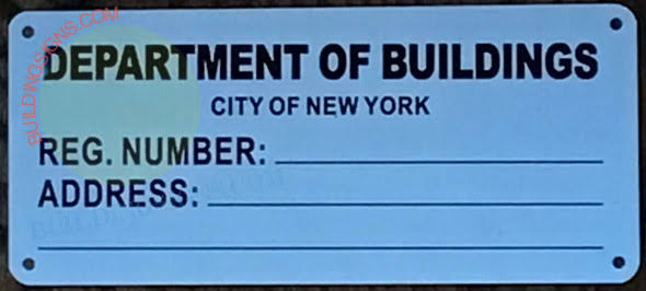 SIGN " DEPT. OF BLDG"  REGISTRATION SIGN 7" X 3" METAL