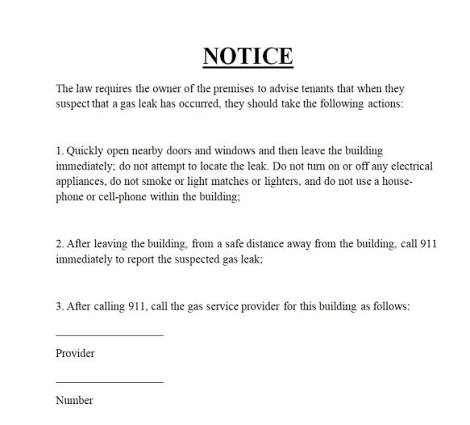 SIGN TENANT GUIDE GAS LEAK PROCEDURE 8" X 9" ENGLISH METAL