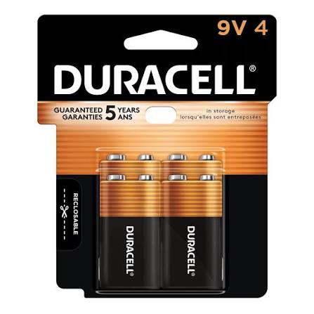 BATTERY 9 VOLT 4PK *USA* DURACELL COPPER TOP  0798827