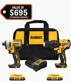 DEWALT CORDLESS DRILL & COMPACT DRIVE COMBO KIT (2 BATTERIES)